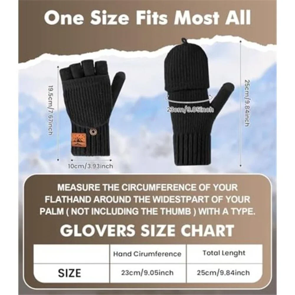 Women's Winter Fingerless Gloves Mittens Finger Wool Gloves with Flip
